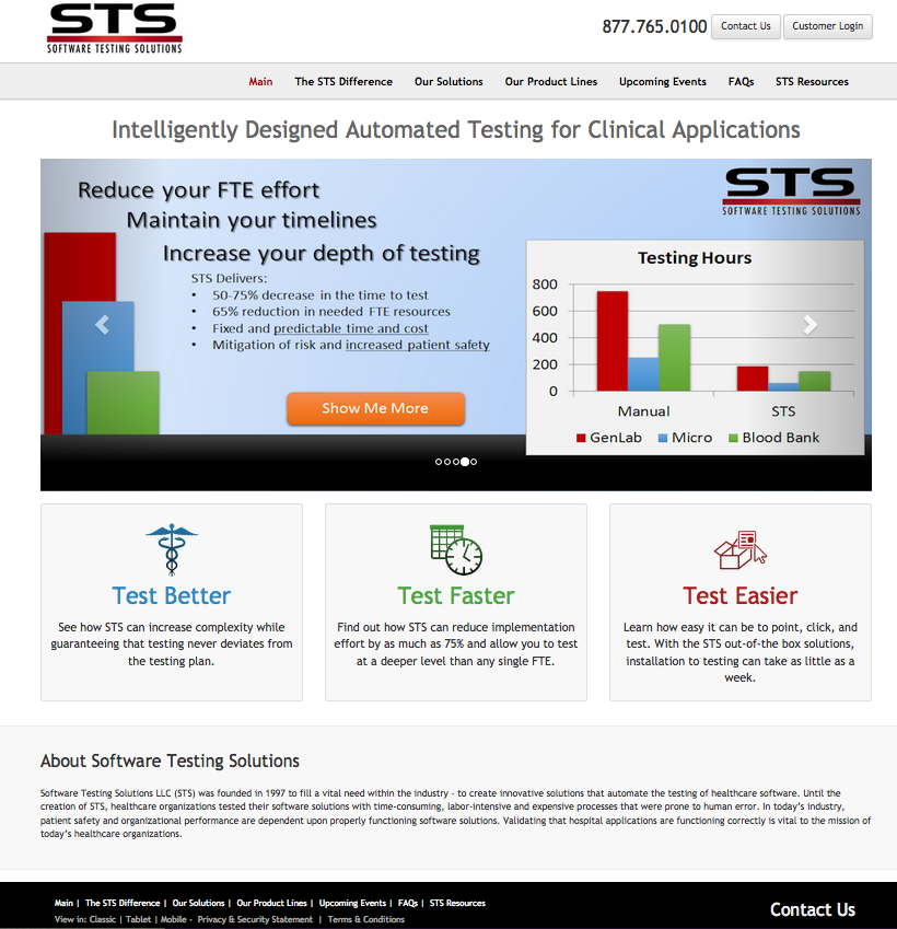 Screenshot of STS portal